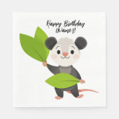 Cute Opossum Green Leaves & Happy Birthday Serviette (Vorderseite)
