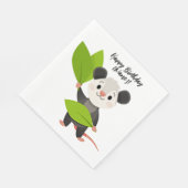 Cute Opossum Green Leaves & Happy Birthday Serviette (Ecke)
