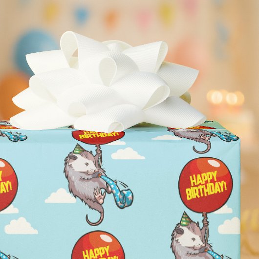 Cute Opossum Happy Birthday! Add Your Text Balloon Geschenkpapier
