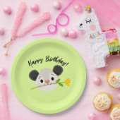 Cute Opossum Head with Flower, “Happy Birthday!” Pappteller (Party)