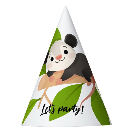 Cute Opossum on Branch with Green Leaves Partyhütchen (Vorderseite)