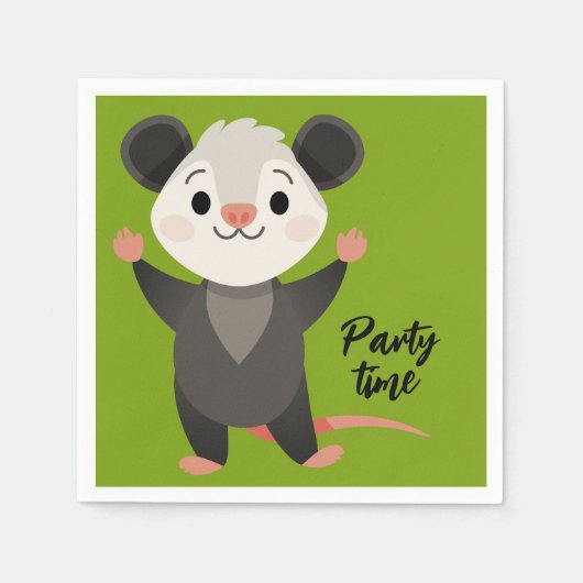 Cute Opossum “Party Time” Serviette (Vorderseite)
