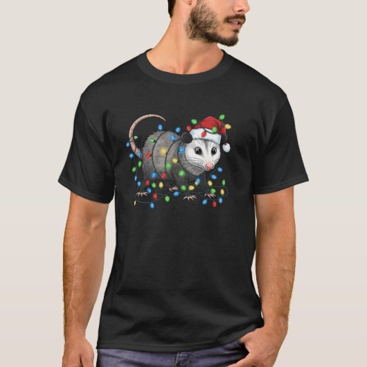Cute Opossum Tangled In Christmas Lights Wearing S T-Shirt (Vorderseite)