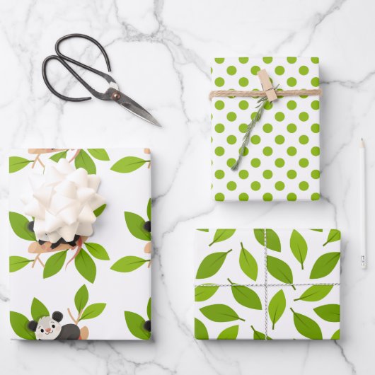 Cute Opossum with Green Leaves Geschenkpapier Set (Vorderseite)