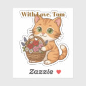 Cute Orange Cat & Spring Flowers: Die-Cut Sticker (Blatt)