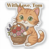 Cute Orange Cat & Spring Flowers: Die-Cut Sticker (Vorderseite)