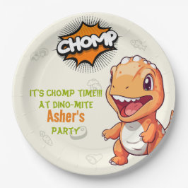 Cute Orange Dinosaur Birthday Party Paper Plates Pappteller