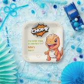 Cute Orange Dinosaur Birthday Party Square Pappteller (Party)