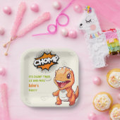Cute Orange Dinosaur Birthday Party Square Pappteller (Party)