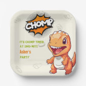 Cute Orange Dinosaur Birthday Party Square Pappteller (Vorderseite)