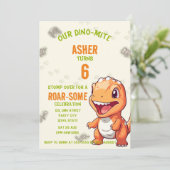 Cute Orange Dinosaur T-Rex Birthday Invite Einladung (Stehend Vorderseite)