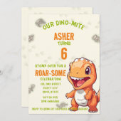 Cute Orange Dinosaur T-Rex Birthday Invite Einladung (Vorne/Hinten)