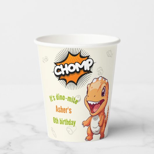 Cute Orange Dinosaur T-Rex Pappbecher (Rückseite)