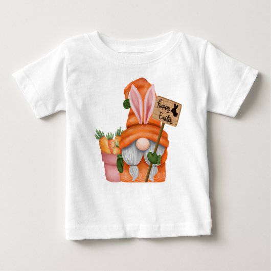 CUTE ORANGE EASTER GNOME WITH CARROTS BABY T-SHIRT (Vorderseite)