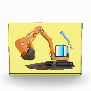 Cute orange excavator digger cartoon fotoblock