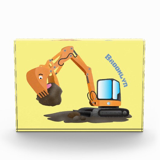 Cute orange excavator digger cartoon fotoblock (Vorderseite)