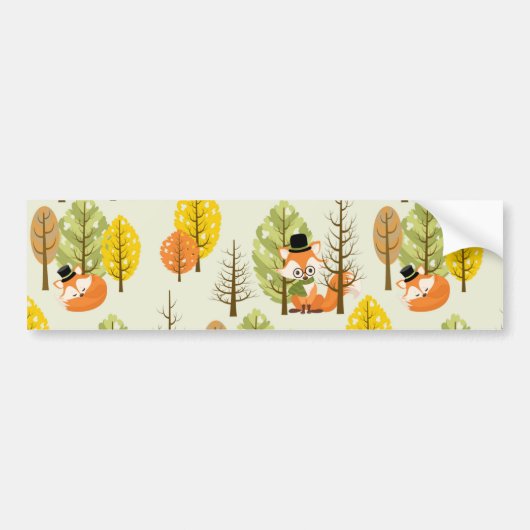 Cute Orange Fox Autumn Trees Forest Hipster Autoaufkleber (Vorne)
