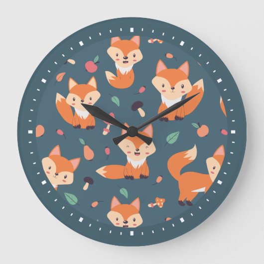 Cute Orange Fox Große Wanduhr (Vorderseite)