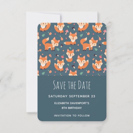 Cute Orange Fox Save The Date (Vorderseite)