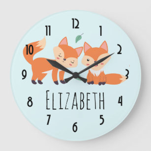 Cute Orange Foxes Graphic Illustration Große Wanduhr