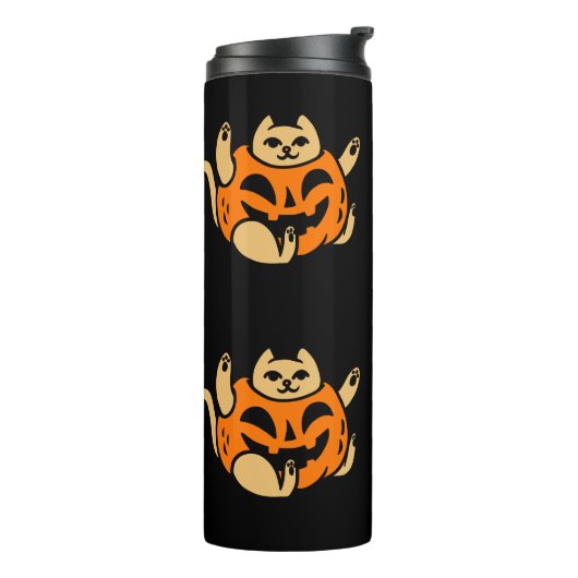 Cute Orange Halloween Cat In Pumpkin Costume Thermosbecher (Nach links gedreht)