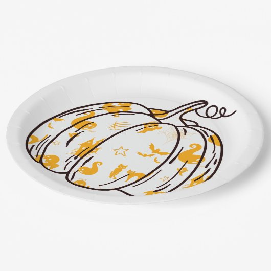 Cute Orange Halloween Icons in Pumpkin Pappteller (Schrägansicht)