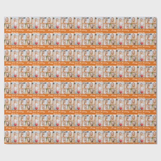 Cute Orange Happy Birthday Photo Collage Custom Geschenkpapier (Flach)