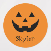 Cute orange jack o lantern custom name Halloween Etiketten (Design 1)