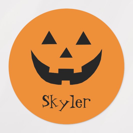Cute orange jack o lantern custom name Halloween Etiketten (Design 1)