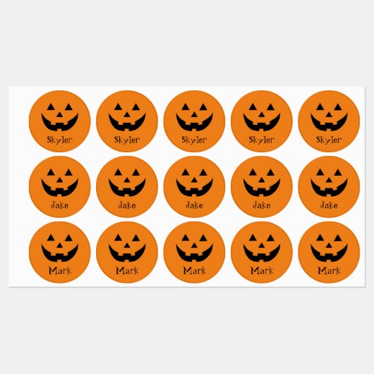 Cute orange jack o lantern custom name Halloween Etiketten (Blatt)