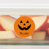 Cute orange jack o lantern custom name Halloween Etiketten (Befestigt)