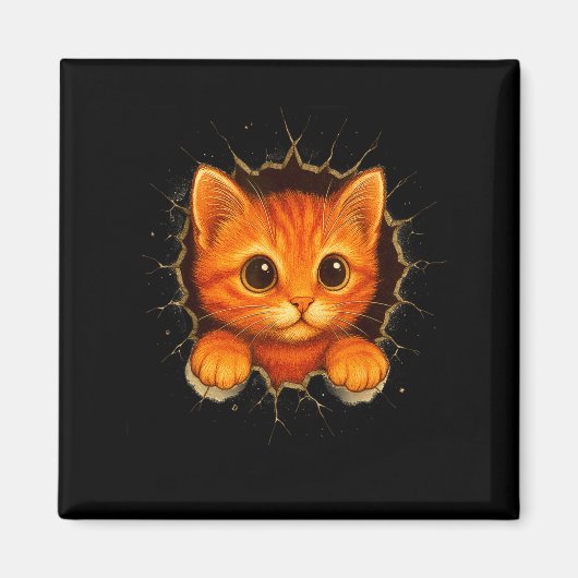 Cute Orange Kitten Cracks Mug Wall Funny Cat Lover Magnet (Vorne)