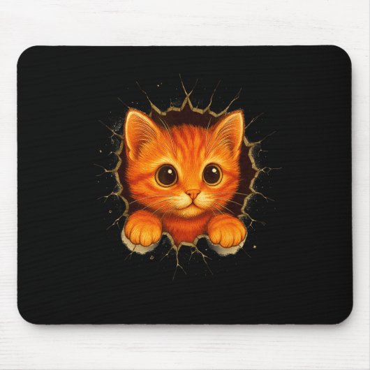 Cute Orange Kitten Cracks Mug Wall Funny Cat Lover Mousepad (Vorne)