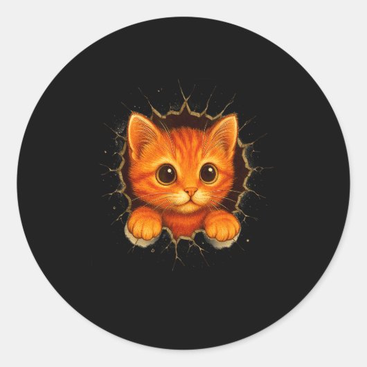 Cute Orange Kitten Cracks Mug Wall Funny Cat Lover Runder Aufkleber (Vorderseite)