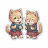 Cute Orange Kitties Reading Burns Night Poetry Aufkleber (Vorderseite)