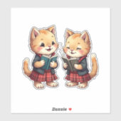 Cute Orange Kitties Reading Burns Night Poetry Aufkleber (Blatt)