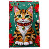 Cute Orange Kitty Cat and Poinsettia Christmas Mittlere Geschenktüte (Vorderseite)
