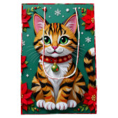 Cute Orange Kitty Cat and Poinsettia Christmas Mittlere Geschenktüte (Rückseite)
