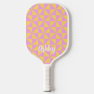 cute orange pink retro geometric design pickleball schläger