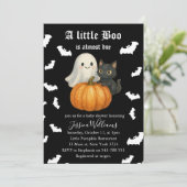 Cute Orange Pumpkin Cat Bats Halloween Baby Shower Einladung (Stehend Vorderseite)