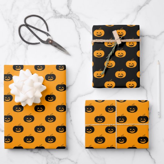 Cute Orange Pumpkins Halloween Pattern Geschenkpapier Set (Vorderseite)