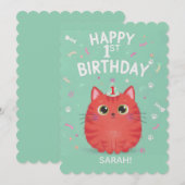 Cute Orange Tabby Cat 1st Birthday | Customizable Einladung (Vorne/Hinten)