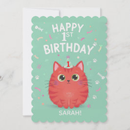 Cute Orange Tabby Cat 1st Birthday | Customizable Einladung
