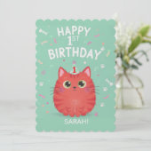 Cute Orange Tabby Cat 1st Birthday | Customizable Einladung (Stehend Vorderseite)