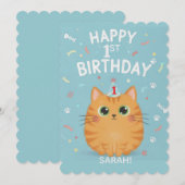 Cute Orange Tabby Cat 1st Birthday | Customizable  Einladung (Vorne/Hinten)