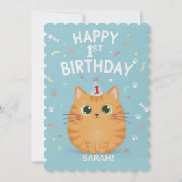 Cute Orange Tabby Cat 1st Birthday | Customizable Einladung