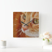Cute Orange Tabby Cat Face Close Up Quadratische Wanduhr (Zuhause)