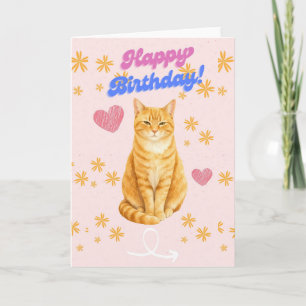 Cute Orange Tabby Cat Happy Birthday Card - Retro Karte