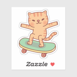Cute Orange Tabby Cat Skating on Skateboard Aufkleber