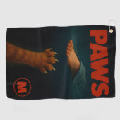 Cute Orange Tabby vs Human Foot Monogram Golfhandtuch (Horizontal)